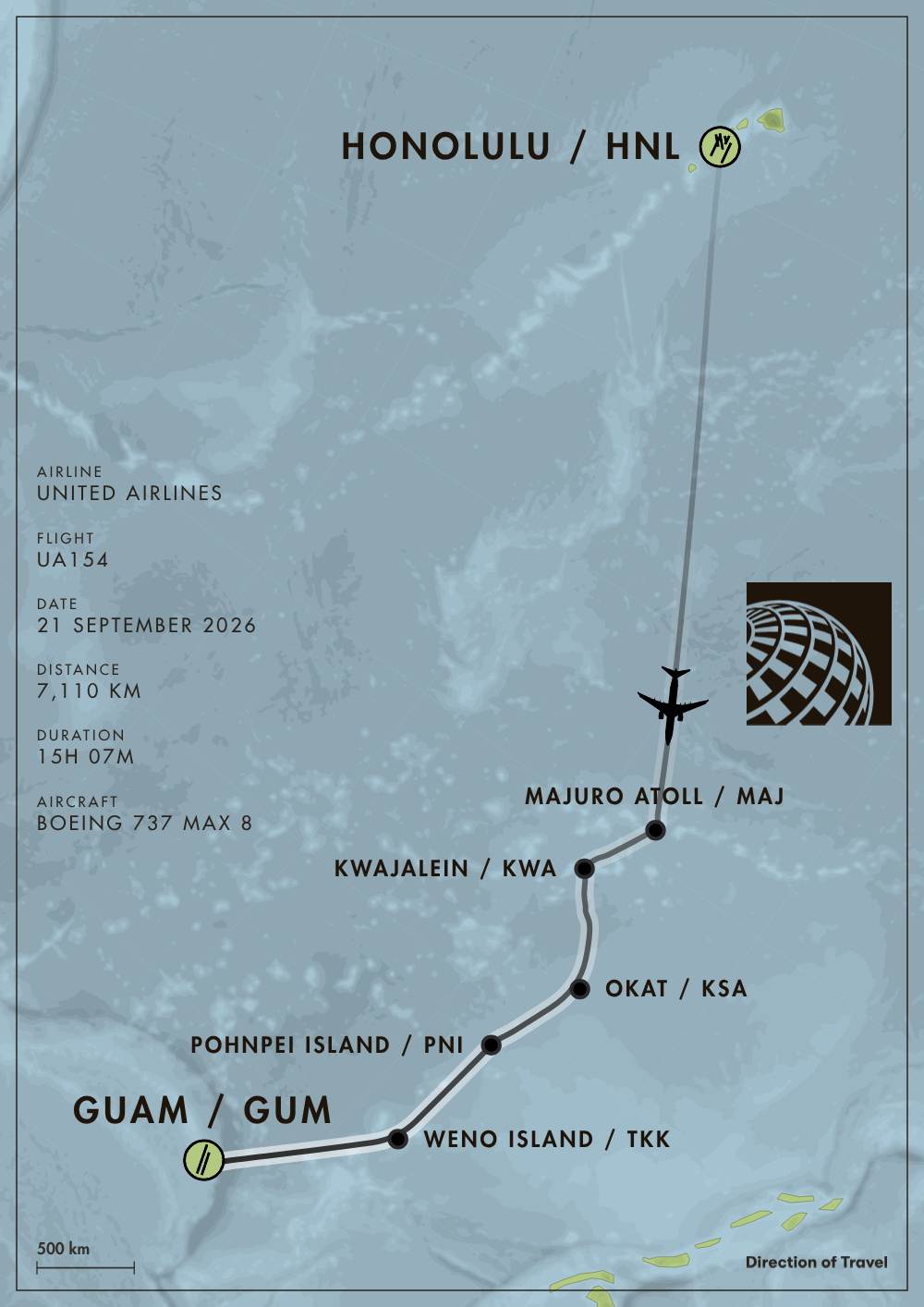 Honolulu to Guam (6 flights)